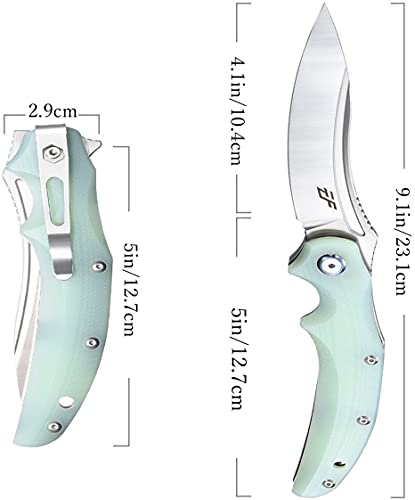 Eafengrow EF951 Jade Folding Knife: D2 Blade, G10 Handle, Ball Bearing Liner Lock for Outdoor Survival Campers
