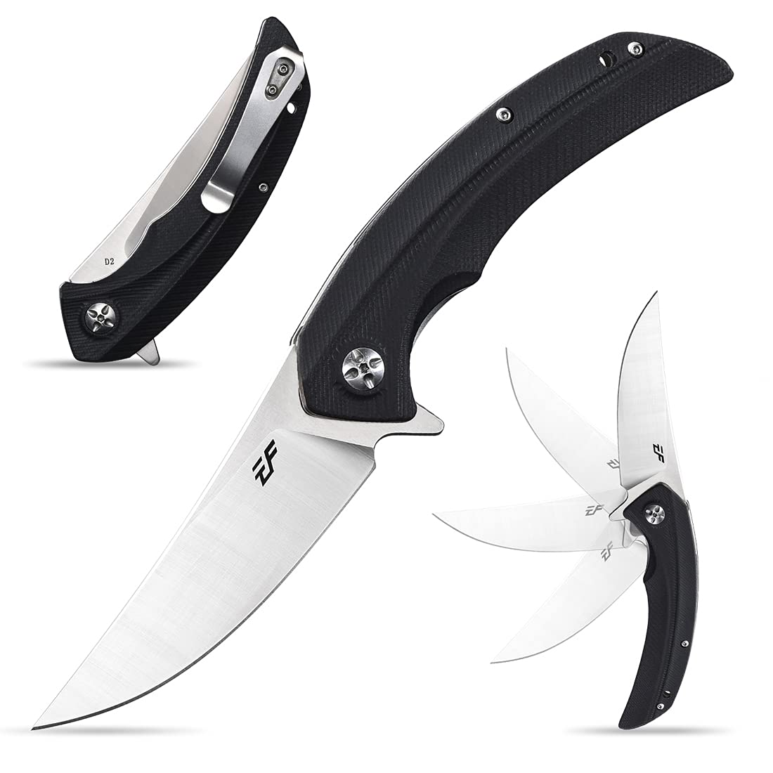 Eafengrow EF965 Folding Pocket Knife for Camping and Hiking (BLACK)  
Eafengrow EF965 D2 Steel Blade Flipper Knife with