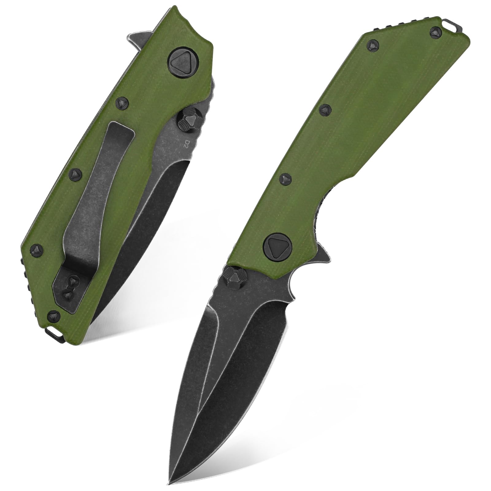 Eafengrow EF335 Folding Knives - D2 Blade, Micarta Handle, 5 Inch Closed EDC Pocket Knife (Micarta Green)  
Eafengrow EF