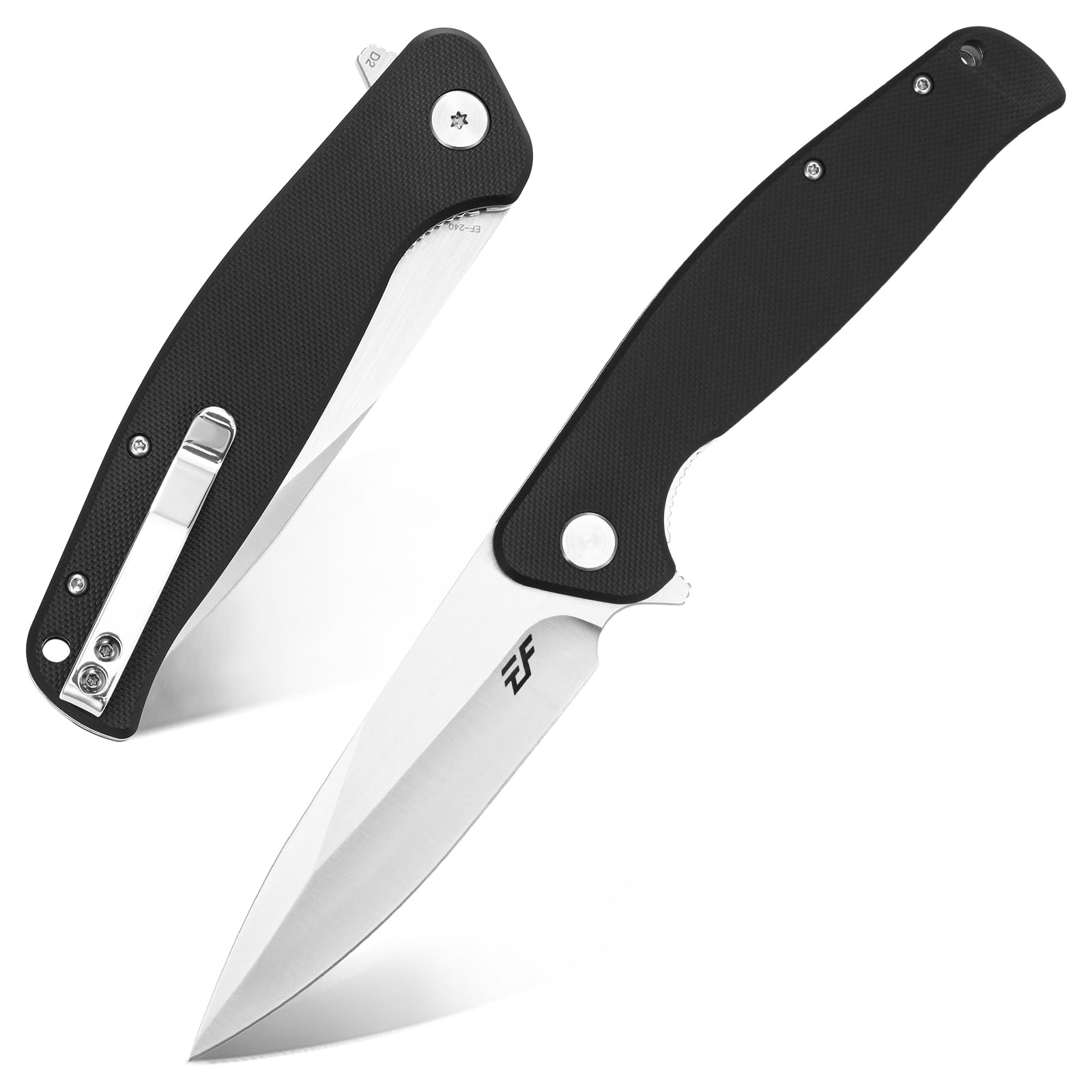 Eafengrow EF240 Folding Knife for Outdoor Activities and Camping (D2 Steel Blade, G10 Handle, Black)