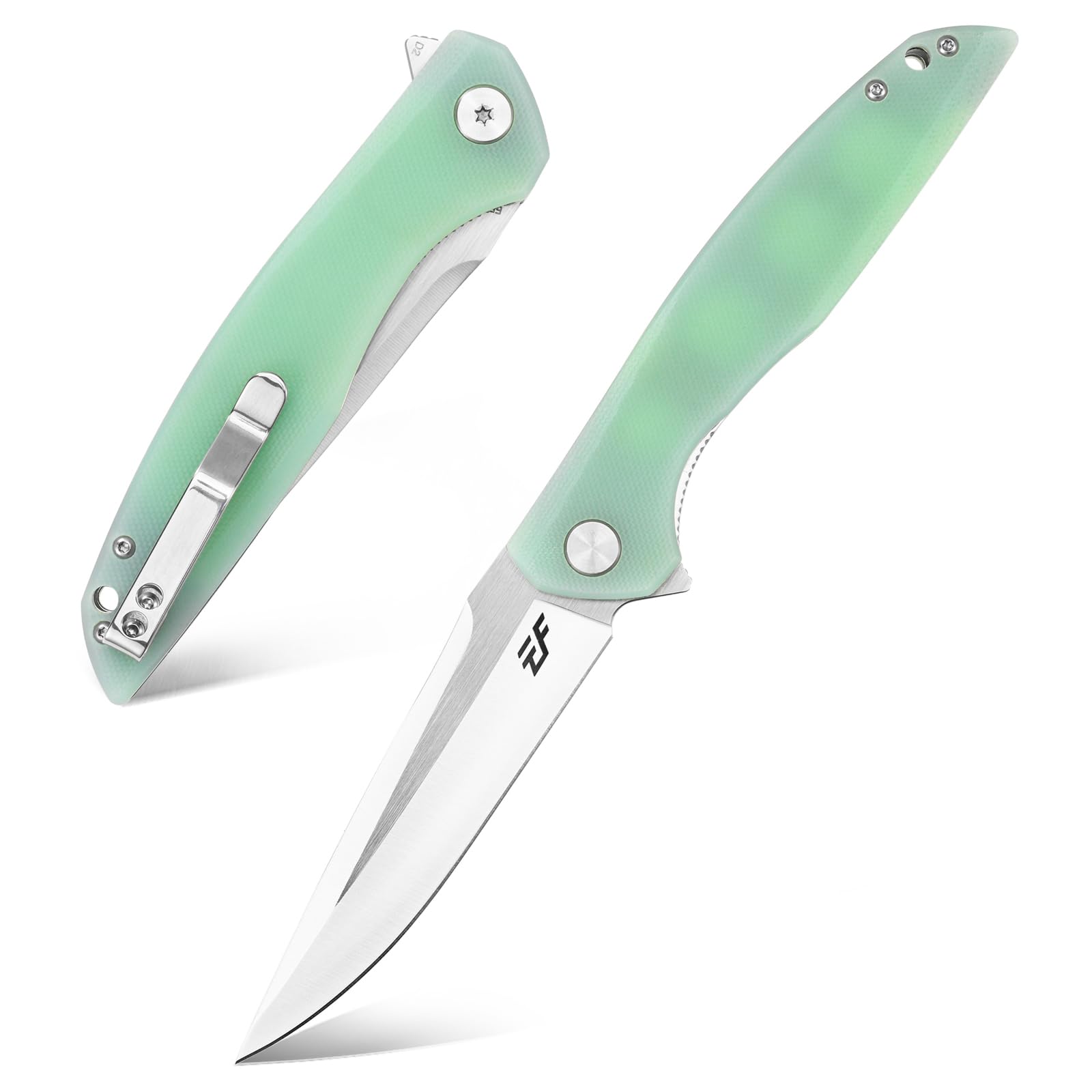 Eafengrow EF231 Jade Folding Knife D2 Steel Blade G10 Handle Scales EDC Tool for Working, Outdoor, Camping, Hiking, Fish