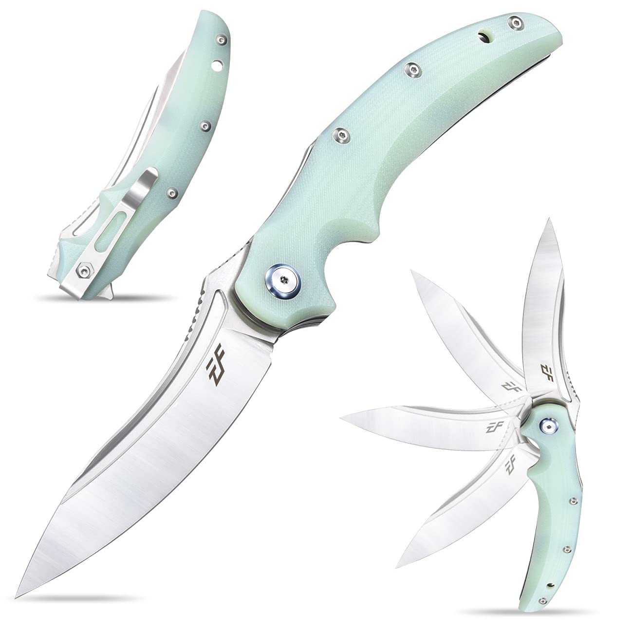 Eafengrow EF951 Jade Folding Knife: D2 Blade, G10 Handle, Ball Bearing Liner Lock for Outdoor Survival Campers