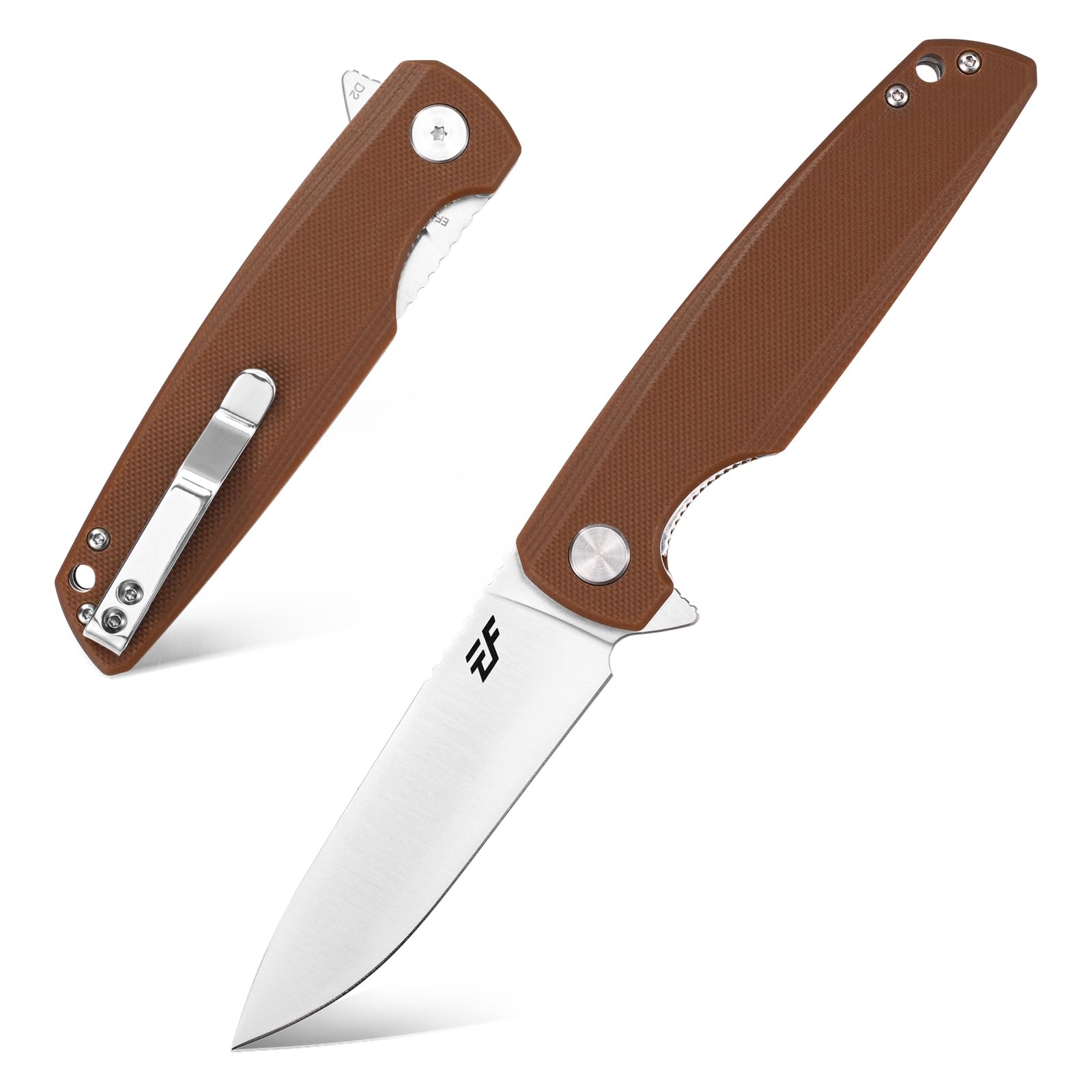 Eafengrow EF230 Folding Knife for Outdoor Camping and Hiking D2 Steel Blade G10 Handle Scales Brown
